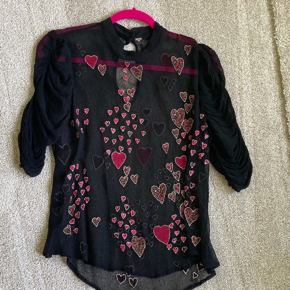 Free People Black Textured Top
